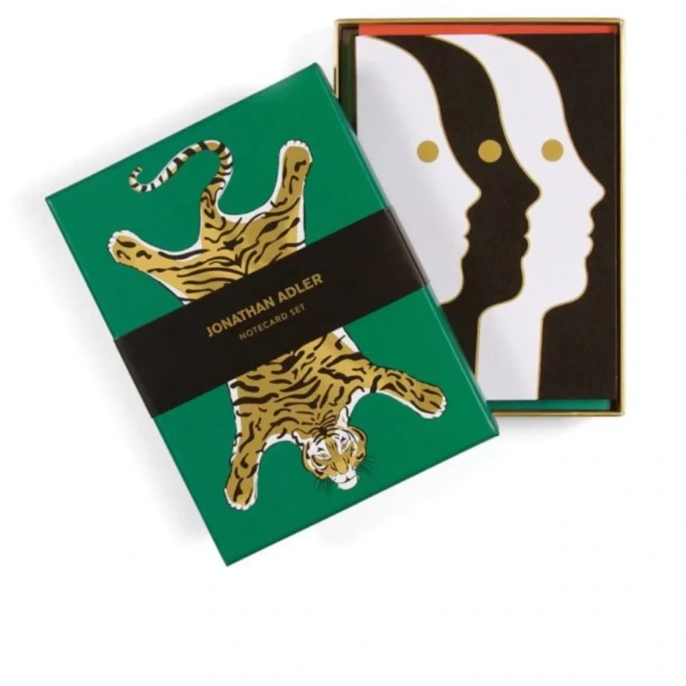Jonathan Adler Atlas & Animals Boxed Metallic Notecards / Stationary. Set of 12.